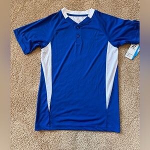 Champro Clean-Up Two Button Placket Baseball Jersey Royal Blue And White Youth M